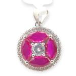 925 Sterling Silver Pendant Set in Round Shape with Pink Stones